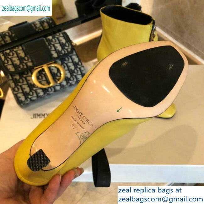 Jimmy Choo Heel 9.5cm Calfskin Ankle Boots Yellow with Front Zip 2019