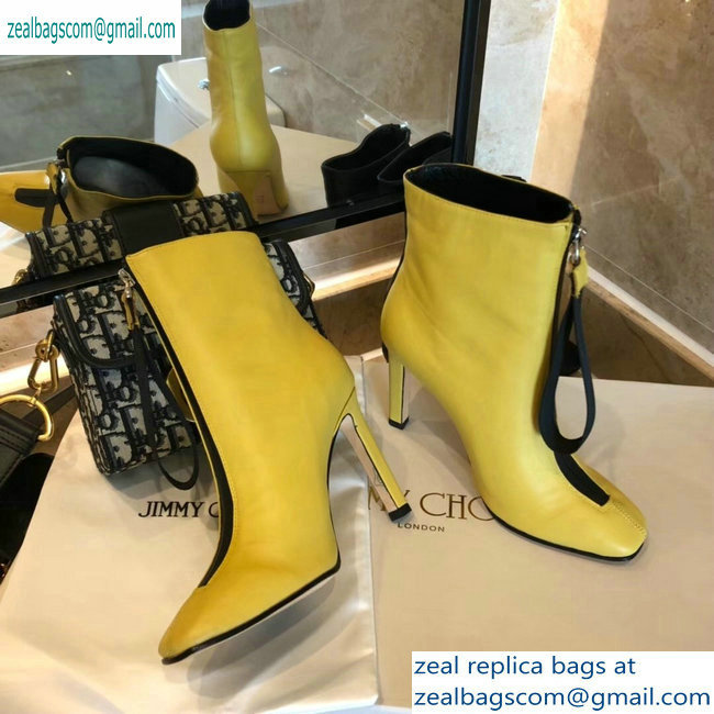 Jimmy Choo Heel 9.5cm Calfskin Ankle Boots Yellow with Front Zip 2019