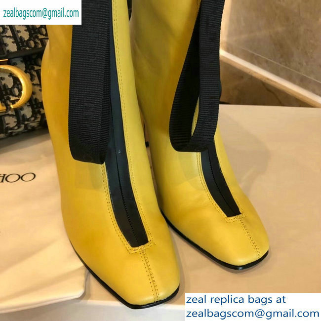Jimmy Choo Heel 9.5cm Calfskin Ankle Boots Yellow with Front Zip 2019