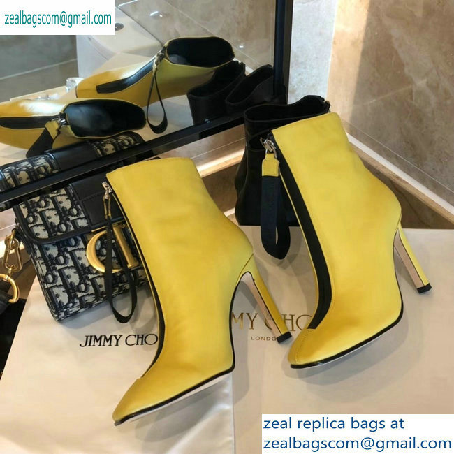 Jimmy Choo Heel 9.5cm Calfskin Ankle Boots Yellow with Front Zip 2019