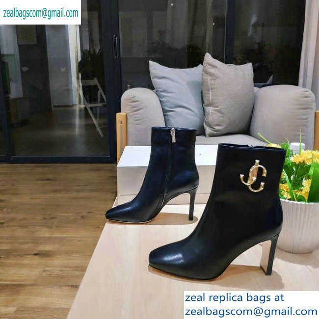 Jimmy Choo Heel 9.5cm Minori Calf Leather Ankle Boots Black with Gold JC 2019 - Click Image to Close