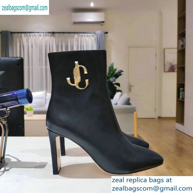 Jimmy Choo Heel 9.5cm Minori Calf Leather Ankle Boots Black with Gold JC 2019 - Click Image to Close