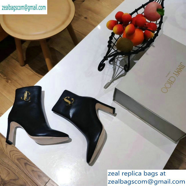 Jimmy Choo Heel 9.5cm Minori Calf Leather Ankle Boots Black with Gold JC 2019