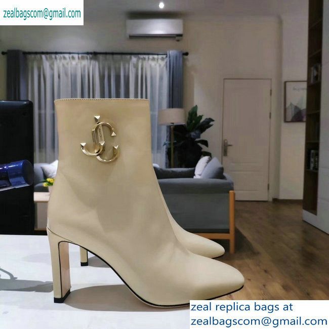 Jimmy Choo Heel 9.5cm Minori Calf Leather Ankle Boots Creamy with Gold JC 2019 - Click Image to Close