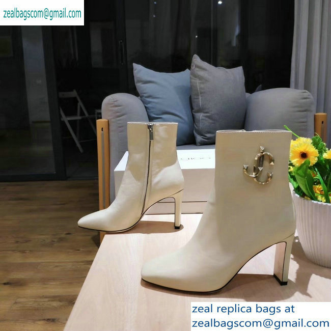 Jimmy Choo Heel 9.5cm Minori Calf Leather Ankle Boots Creamy with Gold JC 2019 - Click Image to Close