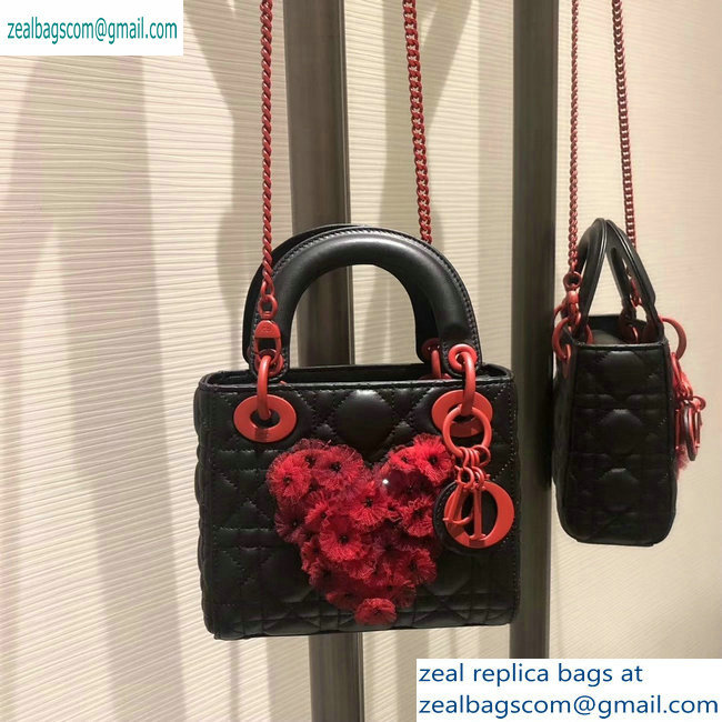 Lady Dior Bag in Black/Red Lambskin with Embroidered Flowers Fall 2019 - Click Image to Close