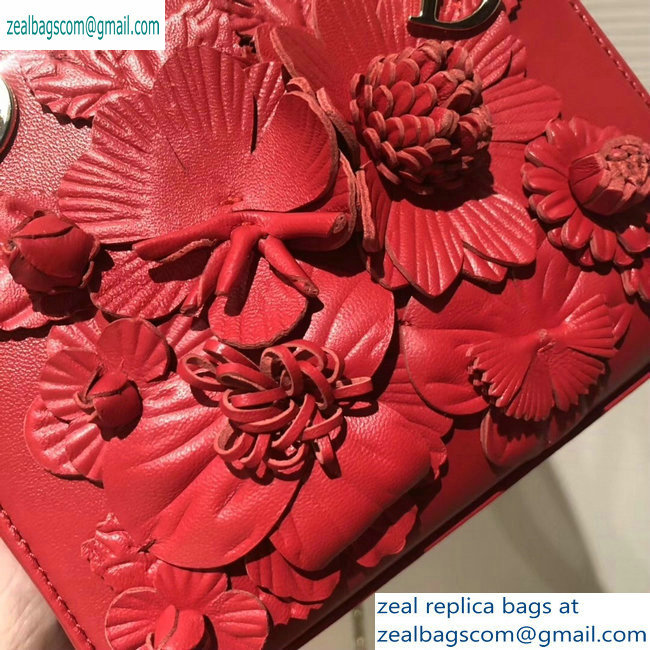 Lady Dior Bag in Red Lambskin with Embroidered Flowers Fall 2019