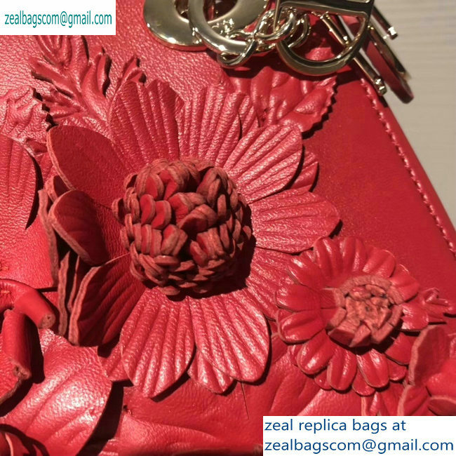 Lady Dior Bag in Red Lambskin with Embroidered Flowers Fall 2019