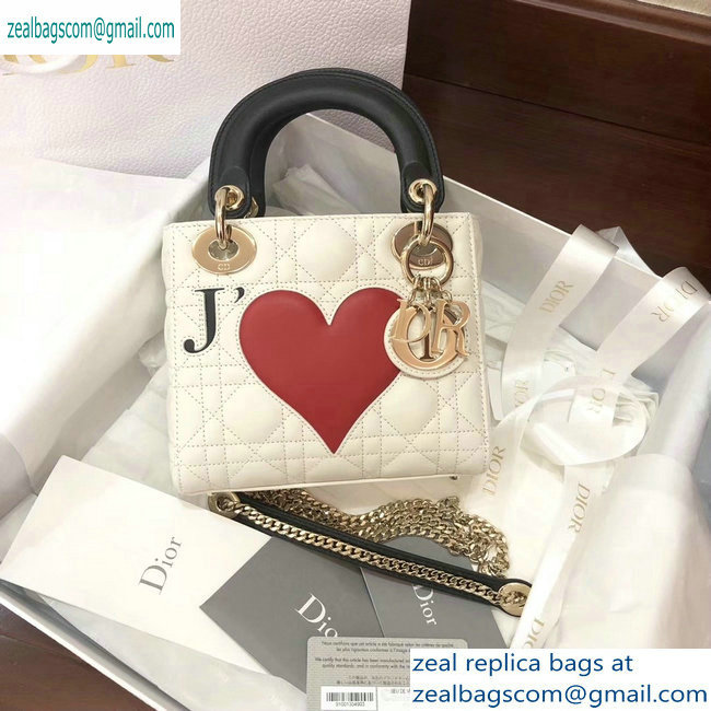 Lady Dior Mini Bag white with a red heart