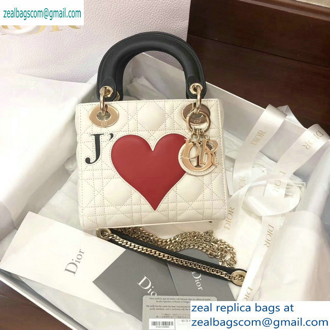 Lady Dior Mini Bag white with a red heart - Click Image to Close