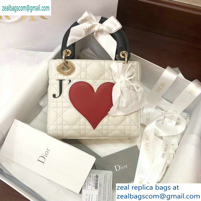 Lady Dior Mini Bag white with a red heart - Click Image to Close