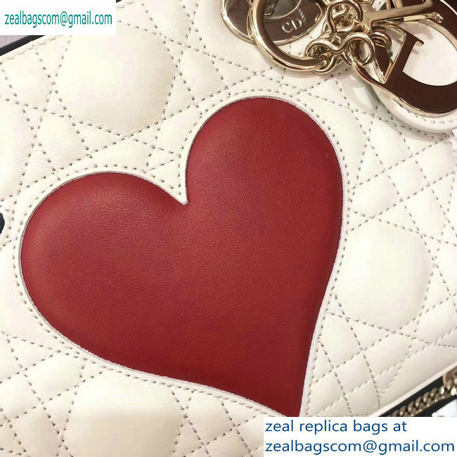 Lady Dior Mini Bag white with a red heart