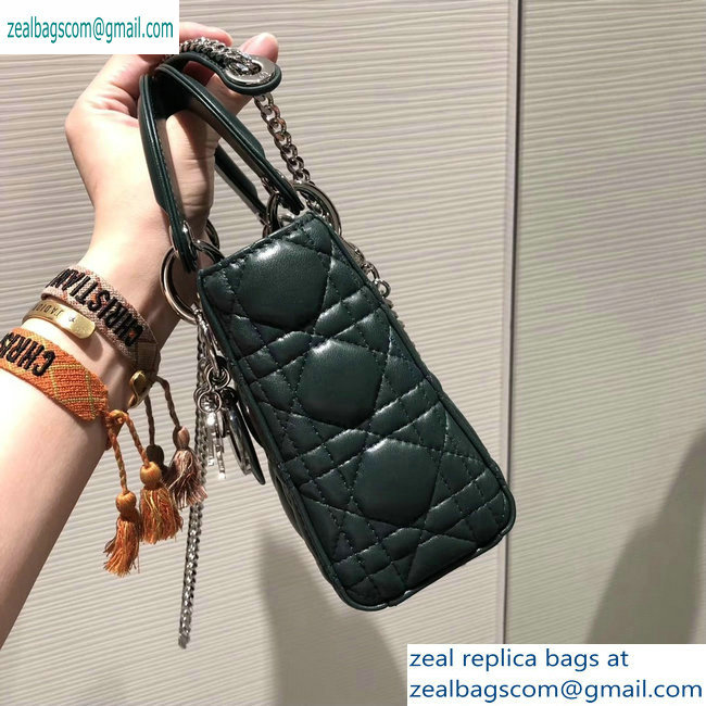 Lady Dior Mini sheepskin Bag in Cannage with Chain dark green