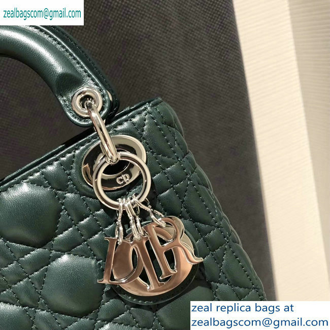 Lady Dior Mini sheepskin Bag in Cannage with Chain dark green