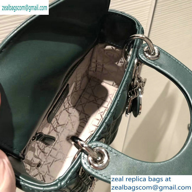 Lady Dior Mini sheepskin Bag in Cannage with Chain dark green