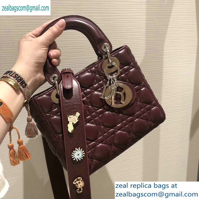 Lady Dior My ABCDior Bag in Cannage with Badges burgundy 2019 - Click Image to Close