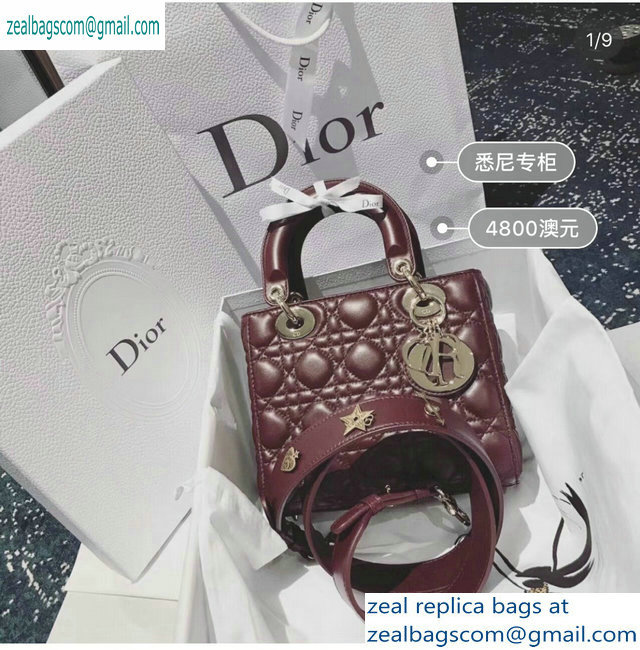 Lady Dior My ABCDior Bag in Cannage with Badges burgundy 2019
