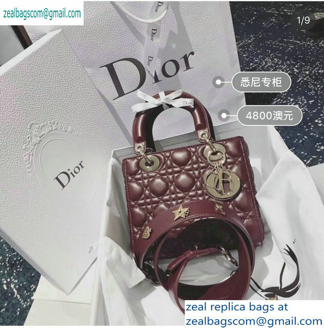 Lady Dior My ABCDior Bag in Cannage with Badges burgundy 2019 - Click Image to Close