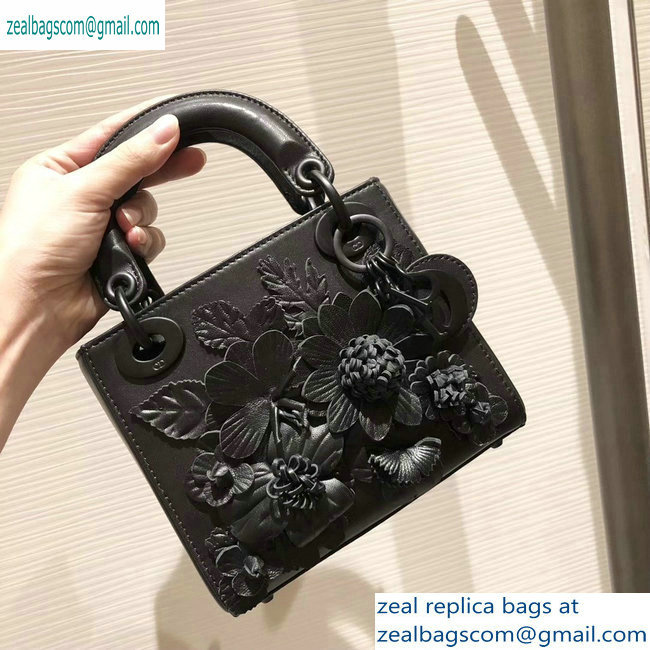 Lady Dior bag in black lambskin with embroidered flowers FALL 2019 - Click Image to Close