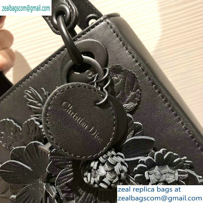 Lady Dior bag in black lambskin with embroidered flowers FALL 2019