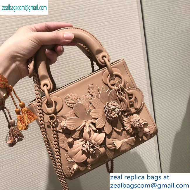 Lady Dior bag in nude pink lambskin with embroidered flowers FALL 2019