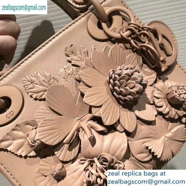 Lady Dior bag in nude pink lambskin with embroidered flowers FALL 2019 - Click Image to Close