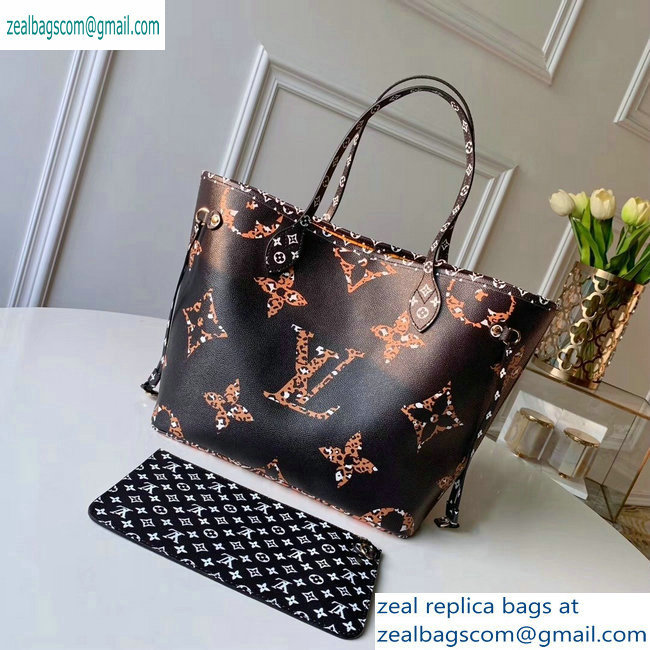 Louis Vuitton Animal Prints Monogram Canvas Neverfull MM Tote Bag M44676 Black/Brown 2019