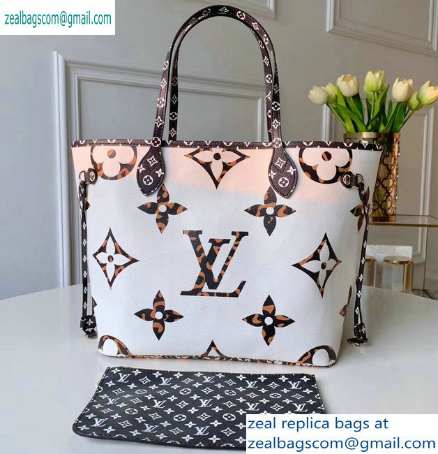 Louis Vuitton Animal Prints Monogram Canvas Neverfull MM Tote Bag M44716 White/Brown 2019 - Click Image to Close