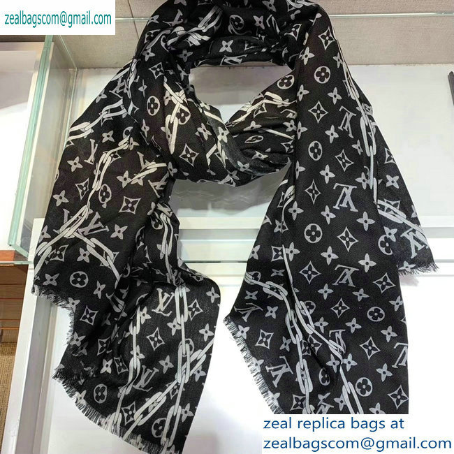 Louis Vuitton Chain Print Monogram Scarf 90x180cm Black 2019