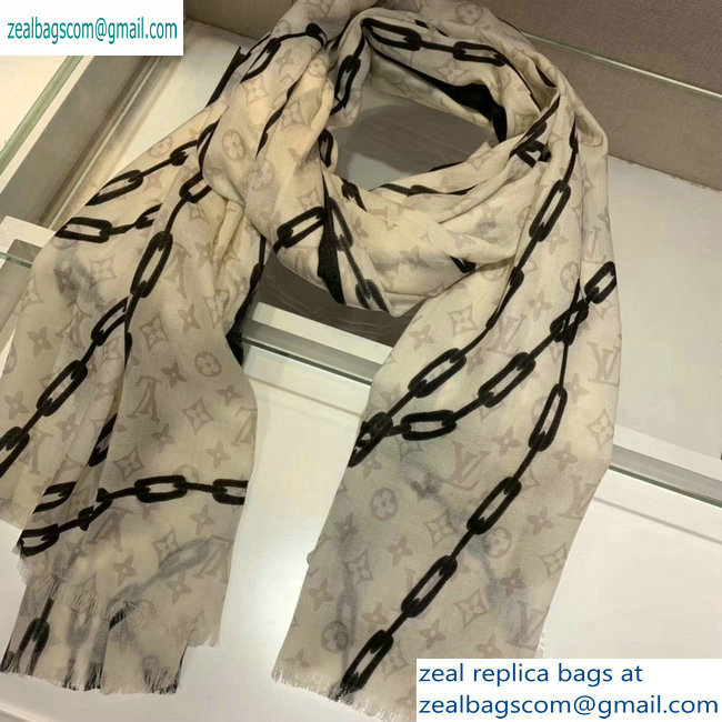 Louis Vuitton Chain Print Monogram Scarf 90x180cm Creamy 2019