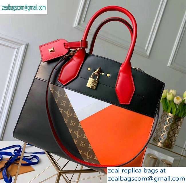 Louis Vuitton City Steamer MM Tote Bag M53803 Black/Red/Orange - Click Image to Close