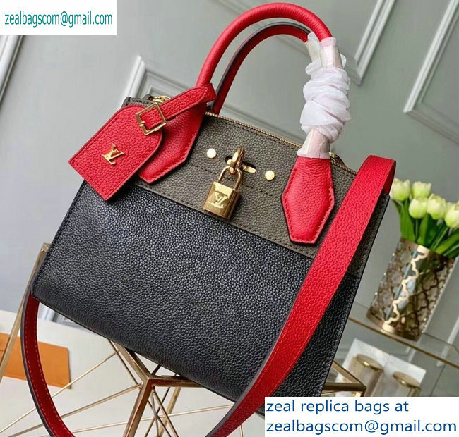 Louis Vuitton City Steamer Mini Tote Bag M53804 Black/Khaki Green/Red - Click Image to Close