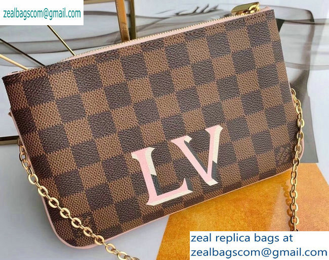 Louis Vuitton Damier Ebene Canvas Pochette Double Zip Bag N60254 2019 - Click Image to Close