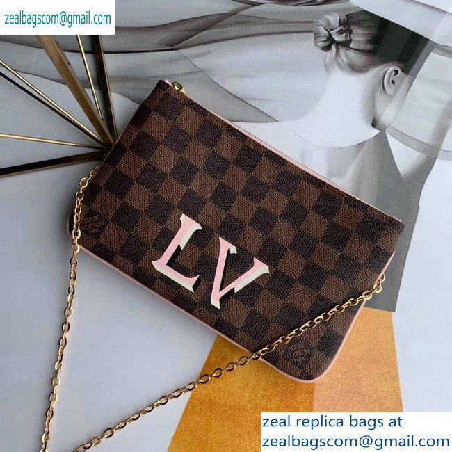 Louis Vuitton Damier Ebene Canvas Pochette Double Zip Bag N60254 2019 - Click Image to Close