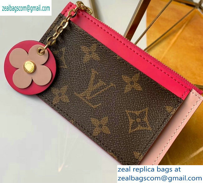 Louis Vuitton Flower Monogram Canvas Zipped Card Holder M67494 Hot Pink 2019 - Click Image to Close