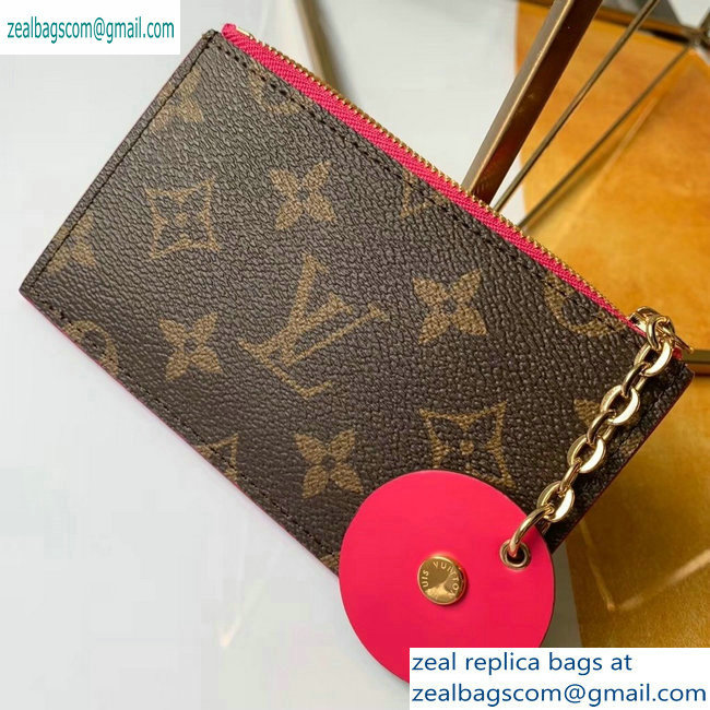 Louis Vuitton Flower Monogram Canvas Zipped Card Holder M67494 Hot Pink 2019 - Click Image to Close