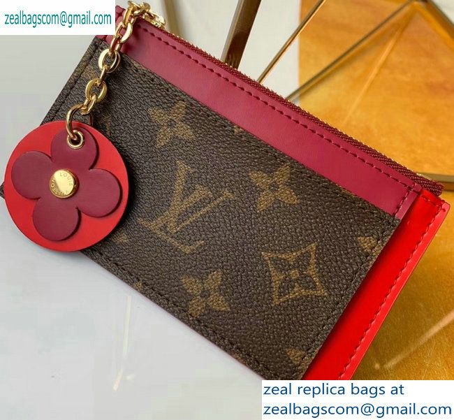 Louis Vuitton Flower Monogram Canvas Zipped Card Holder M67494 Red 2019 - Click Image to Close