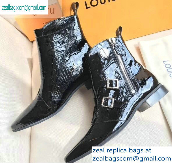 Louis Vuitton Jumble Flat Ankle Boots Croco Pattern Black 2019 - Click Image to Close