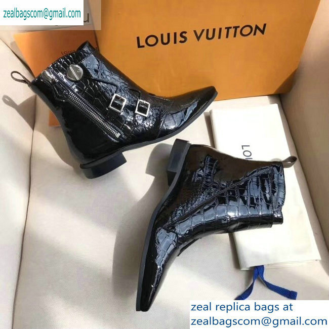 Louis Vuitton Jumble Flat Ankle Boots Croco Pattern Black 2019