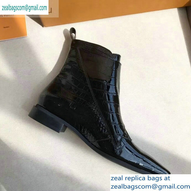 Louis Vuitton Jumble Flat Ankle Boots Croco Pattern Black 2019