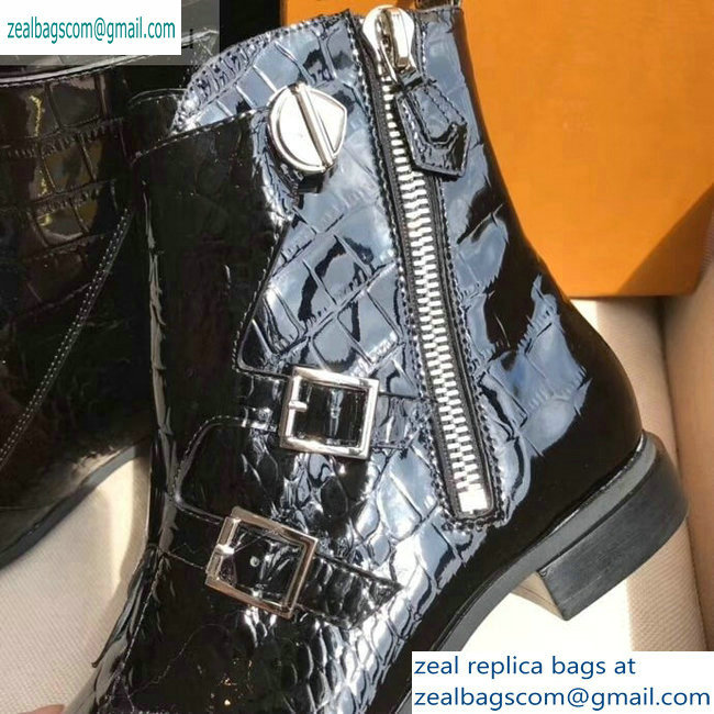 Louis Vuitton Jumble Flat Ankle Boots Croco Pattern Black 2019