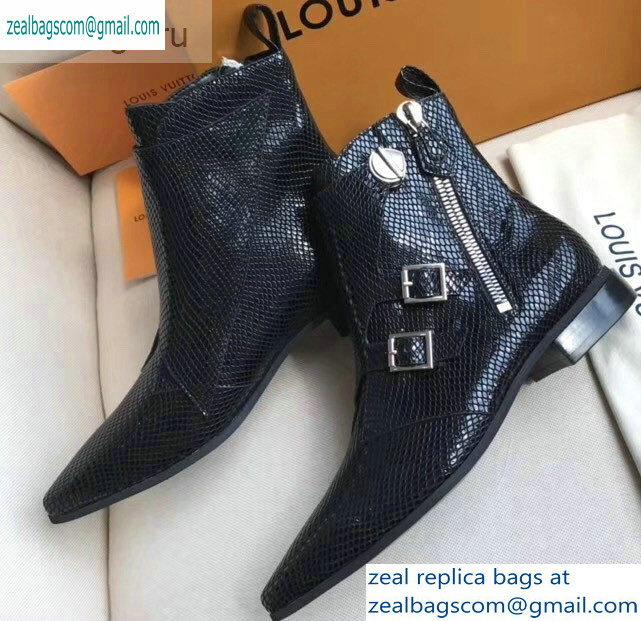 Louis Vuitton Jumble Flat Ankle Boots Python Pattern Black 2019 - Click Image to Close