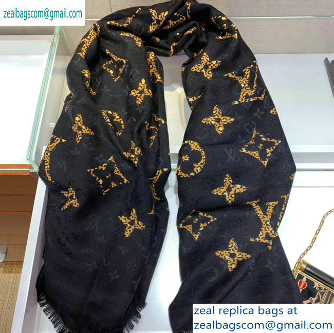 Louis Vuitton Monogram Giant Jungle Shawl Scarf 140x140cm M75882 Black 2019 - Click Image to Close