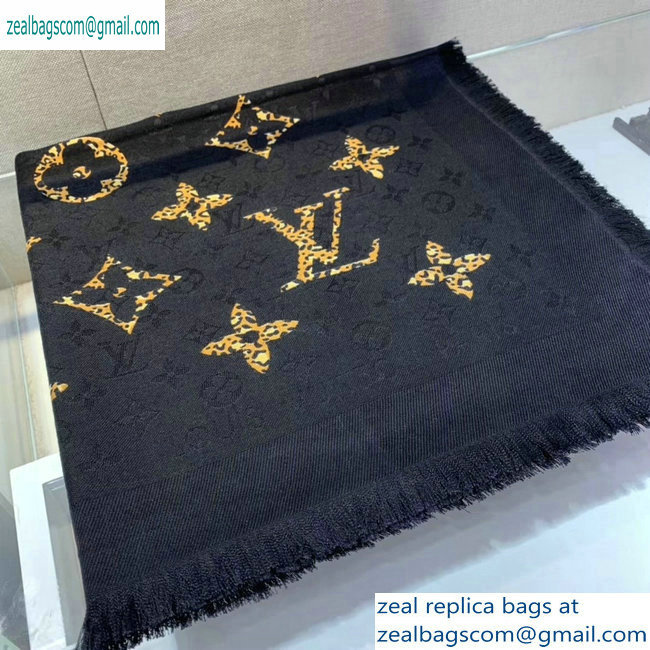 Louis Vuitton Monogram Giant Jungle Shawl Scarf 140x140cm M75882 Black 2019 - Click Image to Close