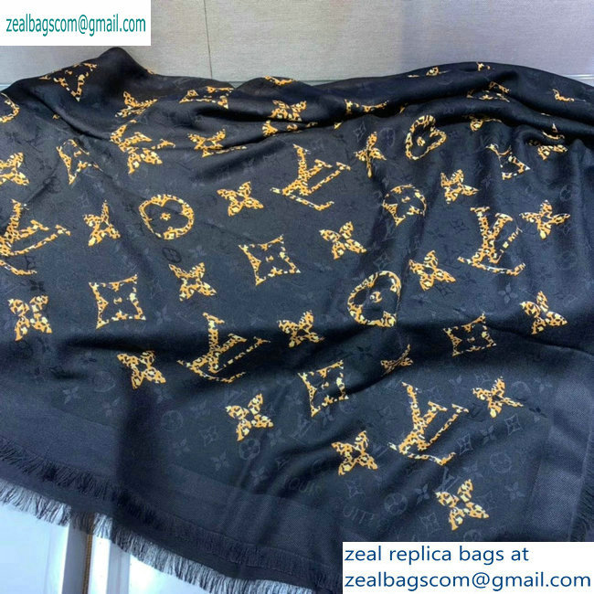 Louis Vuitton Monogram Giant Jungle Shawl Scarf 140x140cm M75882 Black 2019