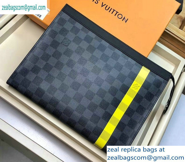 Louis Vuitton Pochette Voyage MM Bag Damier Graphite Canvas N60107 Yellow Stripe - Click Image to Close