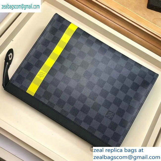 Louis Vuitton Pochette Voyage MM Bag Damier Graphite Canvas N60107 Yellow Stripe