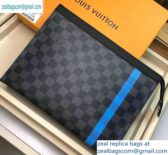 Louis Vuitton Pochette Voyage MM Bag Damier Graphite Canvas N64444 Blue Stripe - Click Image to Close