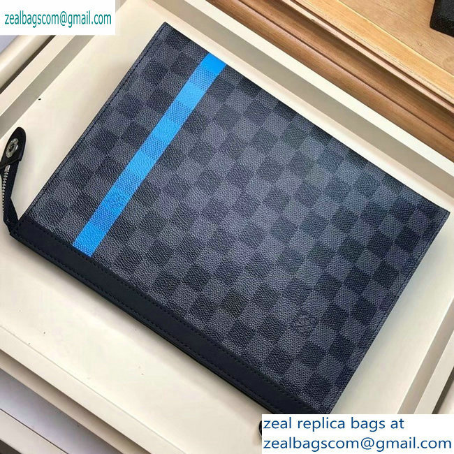 Louis Vuitton Pochette Voyage MM Bag Damier Graphite Canvas N64444 Blue Stripe