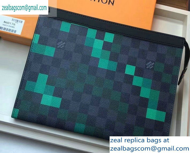 Louis Vuitton Pochette Voyage MM Bag Damier Graphite Canvas Pixel N60176 Green - Click Image to Close